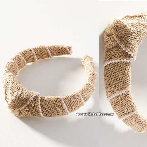 NWT, Anthropologie Woven Faux Pearl Embellished Jute Headband - Picture 8 of 10